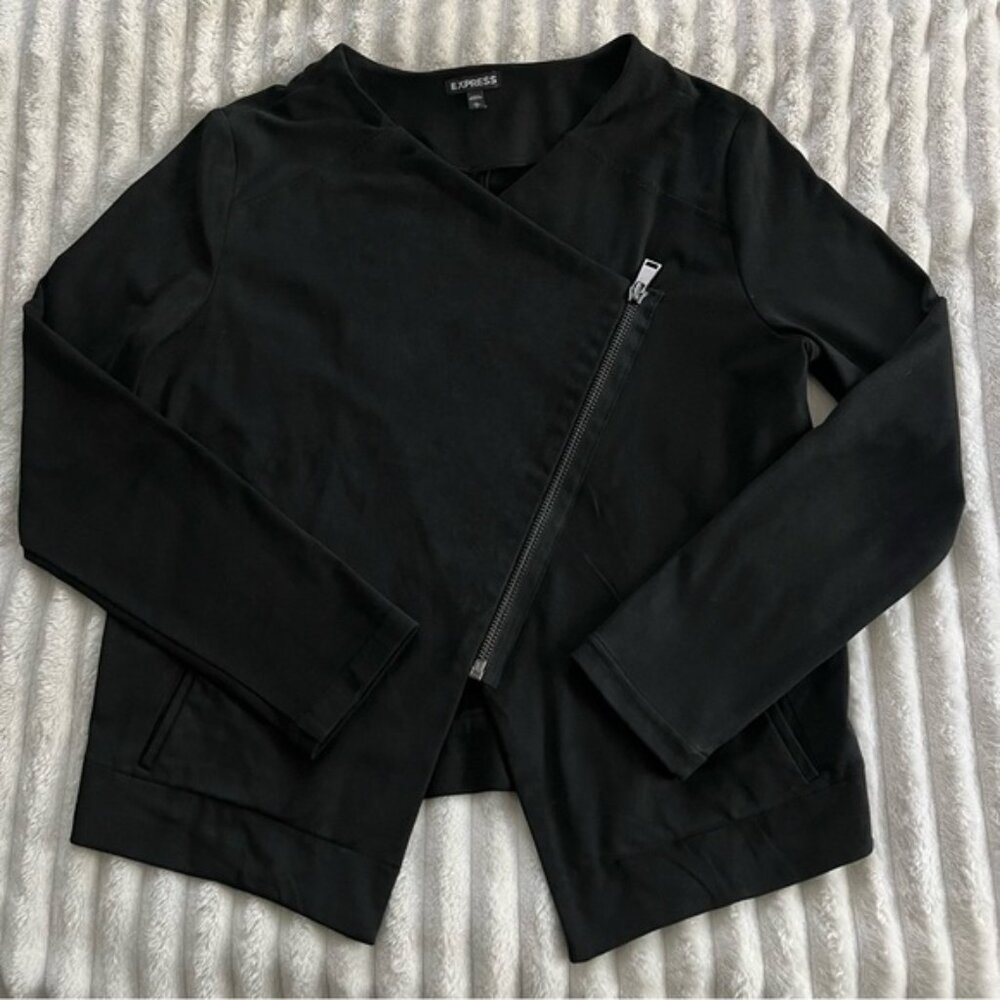 Express Women's Black Faux Suede Asymmetrical Jacket • Large